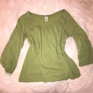Green Y2K Vintage ruched quarter sleeve